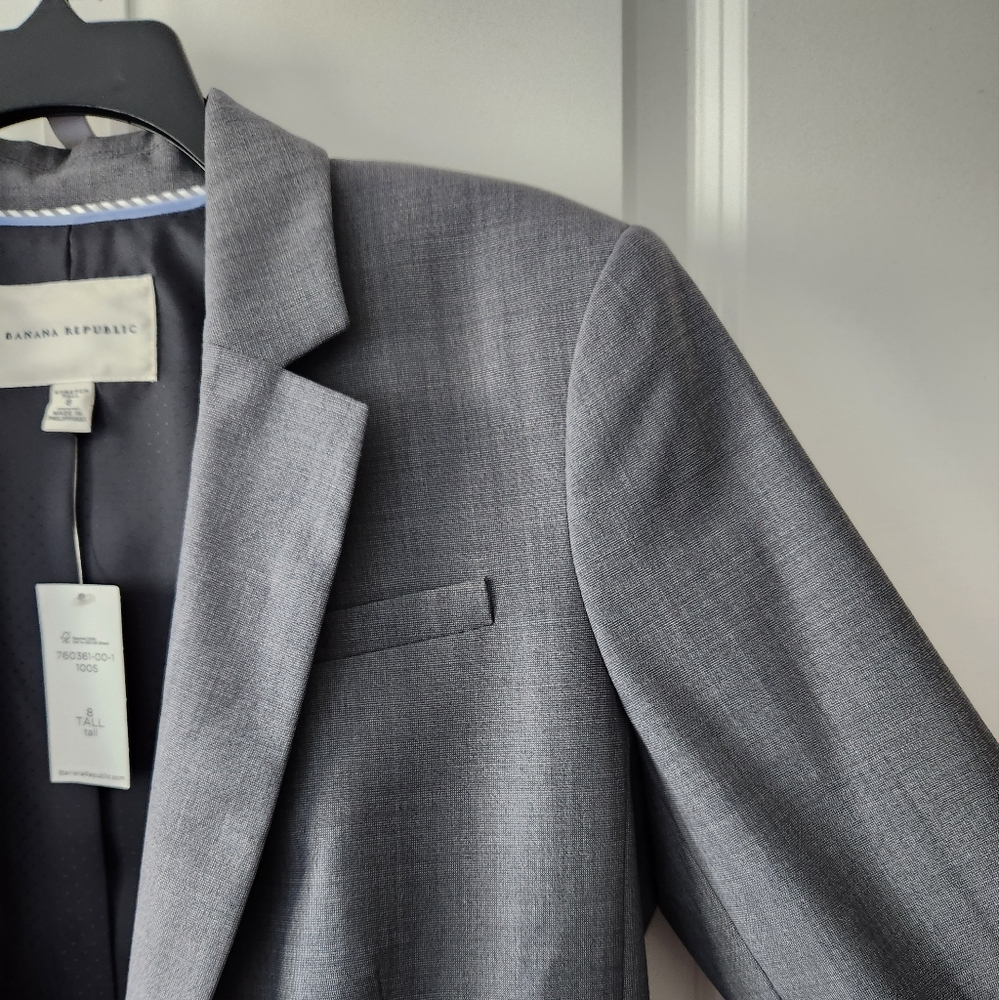 NWT Banana Republic Stretch Grey Wool Blazer, Size 8 Tall - Picture 6 of 11